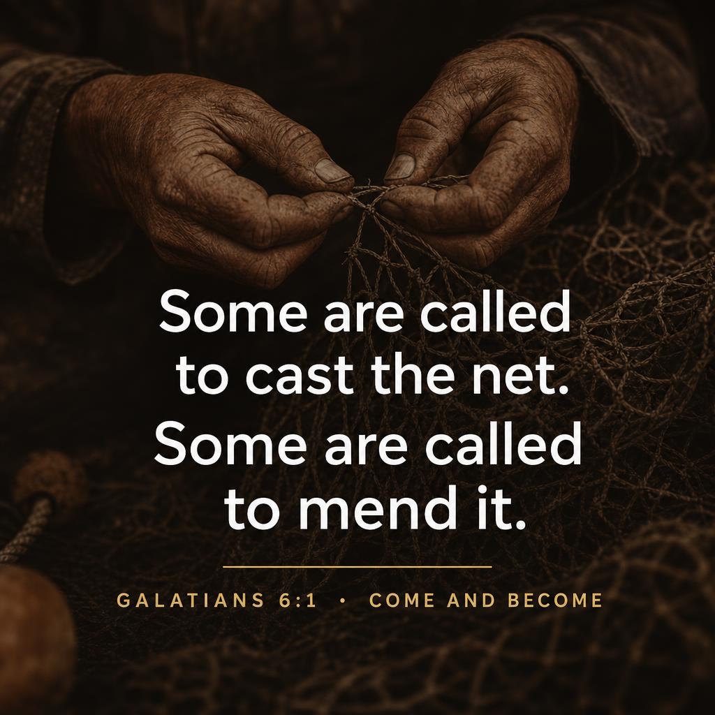 Quote graphic: 'Some are called to cast the net. Some are called to mend it.' — Galatians 6:1