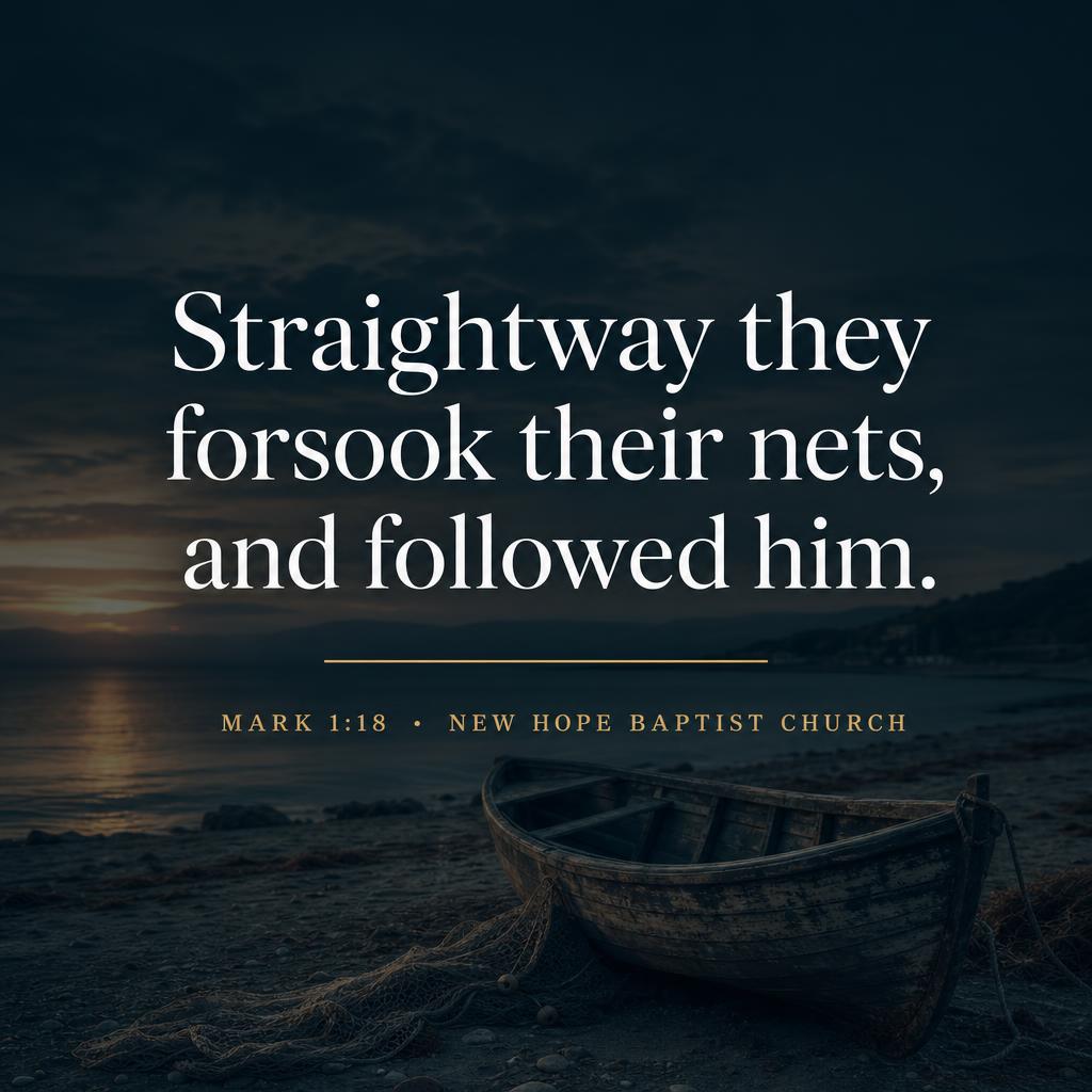 Quote graphic: 'Straightway they forsook their nets, and followed him.' — Mark 1:18