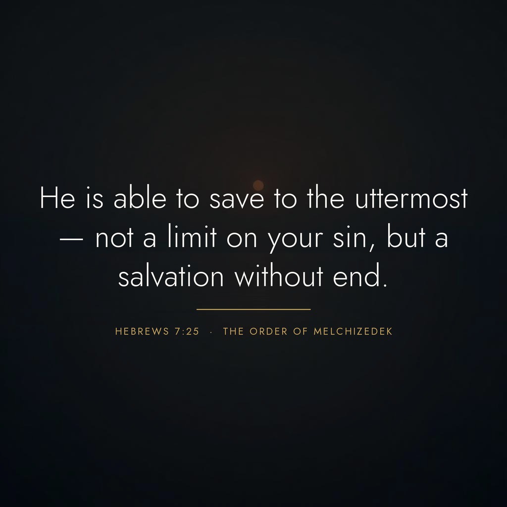 Quote graphic: 'He is able to save to the uttermost — not a limit on your sin, but a salvation without end.' — Hebrews 7:25