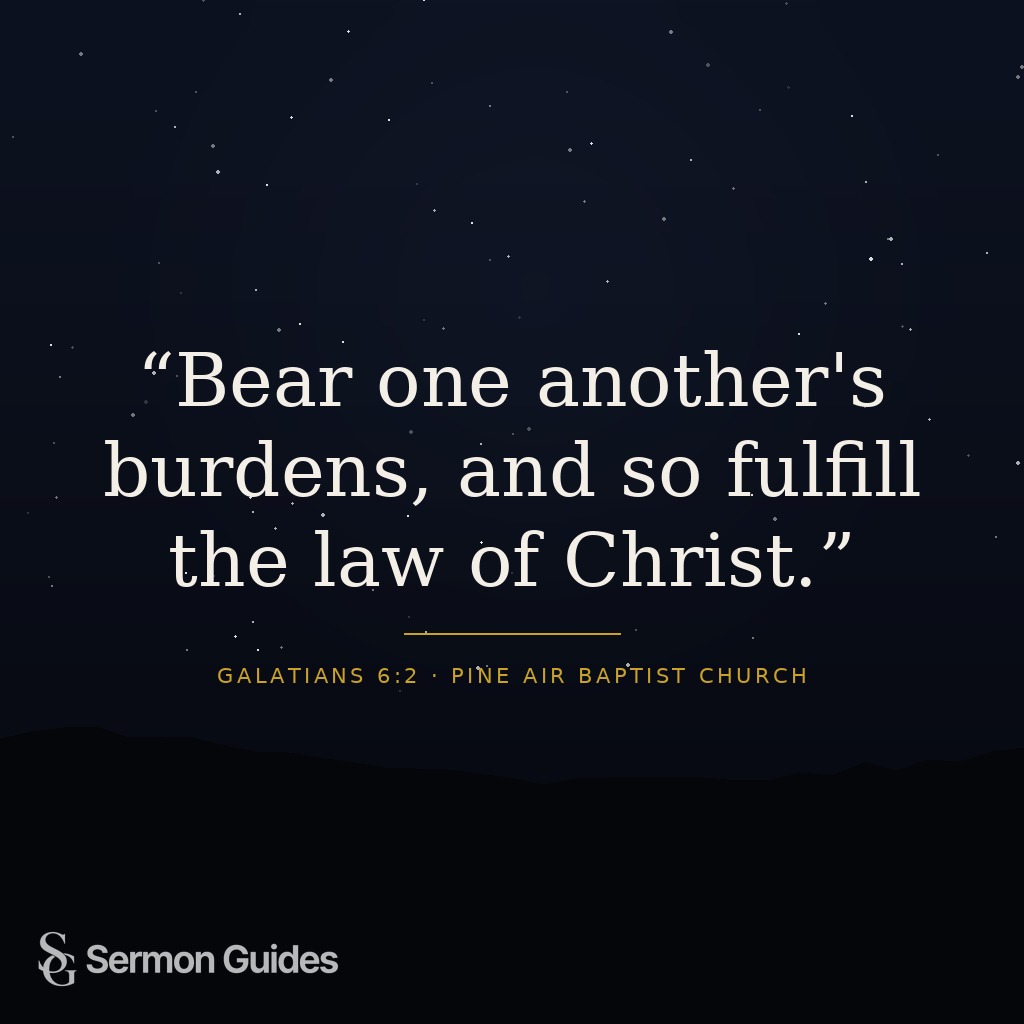 Graphic featuring the text quote: 'Bear one another's burdens, and so fulfill the law of Christ.'