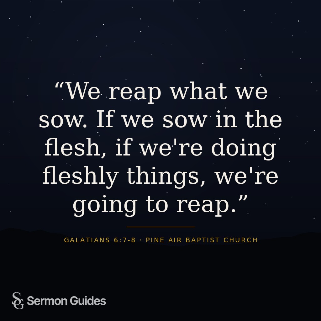 Graphic displaying the quote: 'We reap what we sow. If we sow in the flesh, if we're doing fleshly things, we're going to reap.'