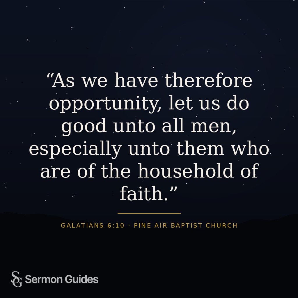 Quote graphic featuring: 'As we have therefore opportunity, let us do good unto all men, especially unto them who are of the household of faith.'