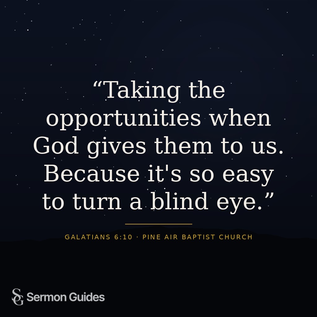 Graphic featuring the pastor's quote: 'Taking the opportunities when God gives them to us. Because it's so easy to turn a blind eye.'