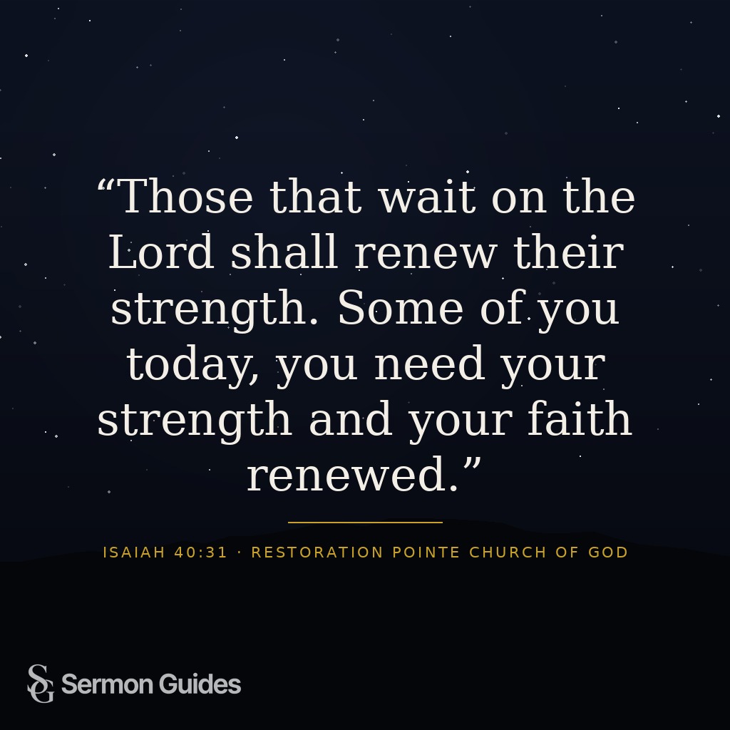 Graphic featuring a quote about waiting on the Lord to renew strength from Isaiah 40:31 on an inspiring background.
