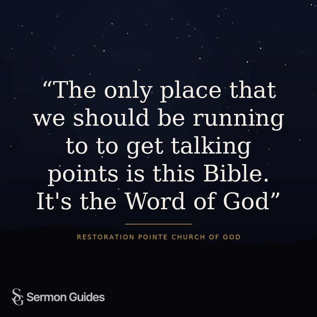 Quote card displaying sermon text about turning to the Bible as our only source of truth.