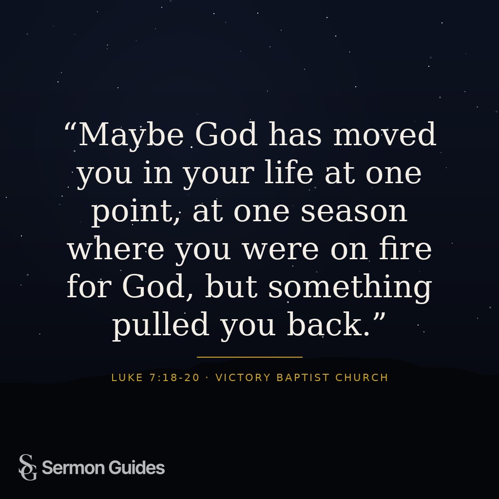 Text graphic featuring a sermon quote about rediscovering spiritual fire after pulling back from God.