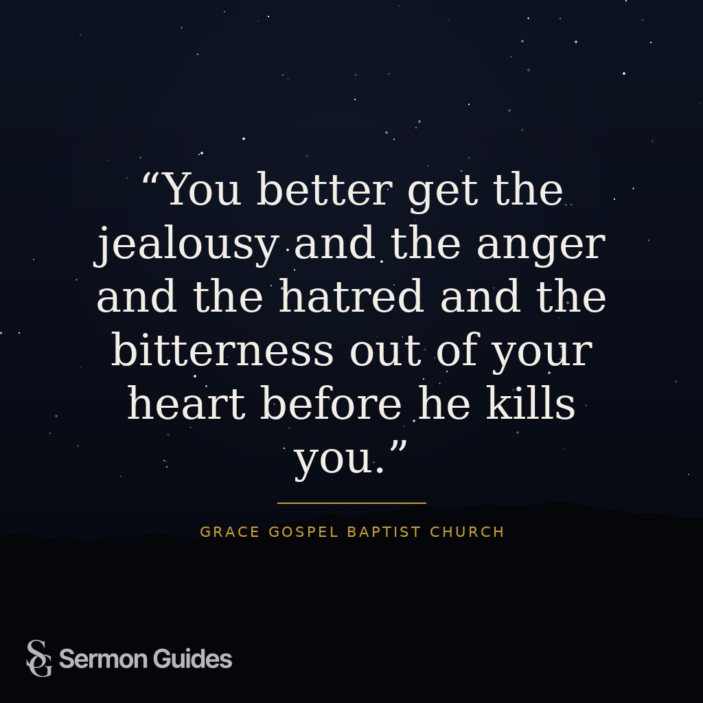 Graphic with bold typography emphasizing the sermon quote about removing bitterness.