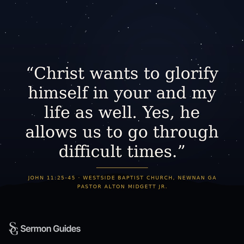 A quote graphic featuring the text: 'Christ wants to glorify himself in your and my life as well. Yes, he allows us to go through difficult times.'