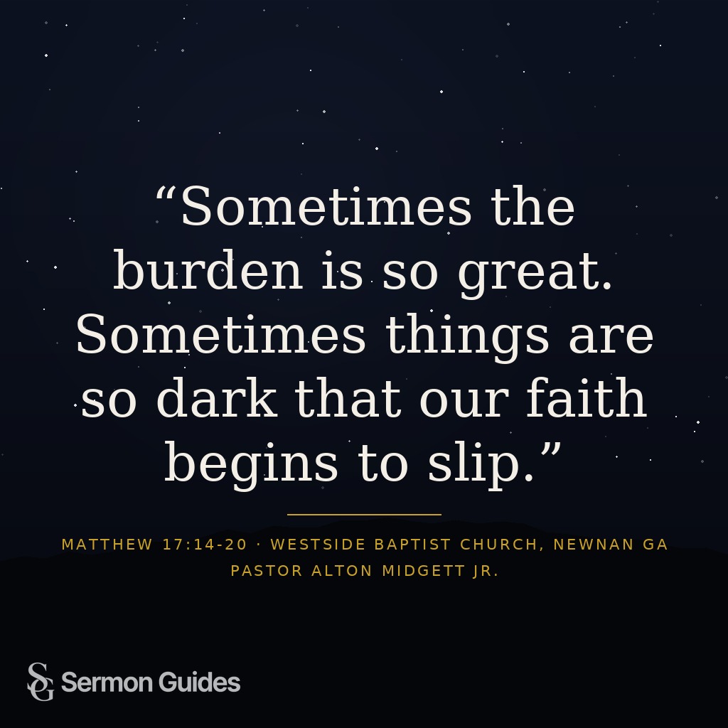 A quote graphic featuring the text: 'Sometimes the burden is so great. Sometimes things are so dark that our faith begins to slip. But I want to tell you even in those times, in those minutes and hours and days, that we can take it all to God and He will take care of you.'