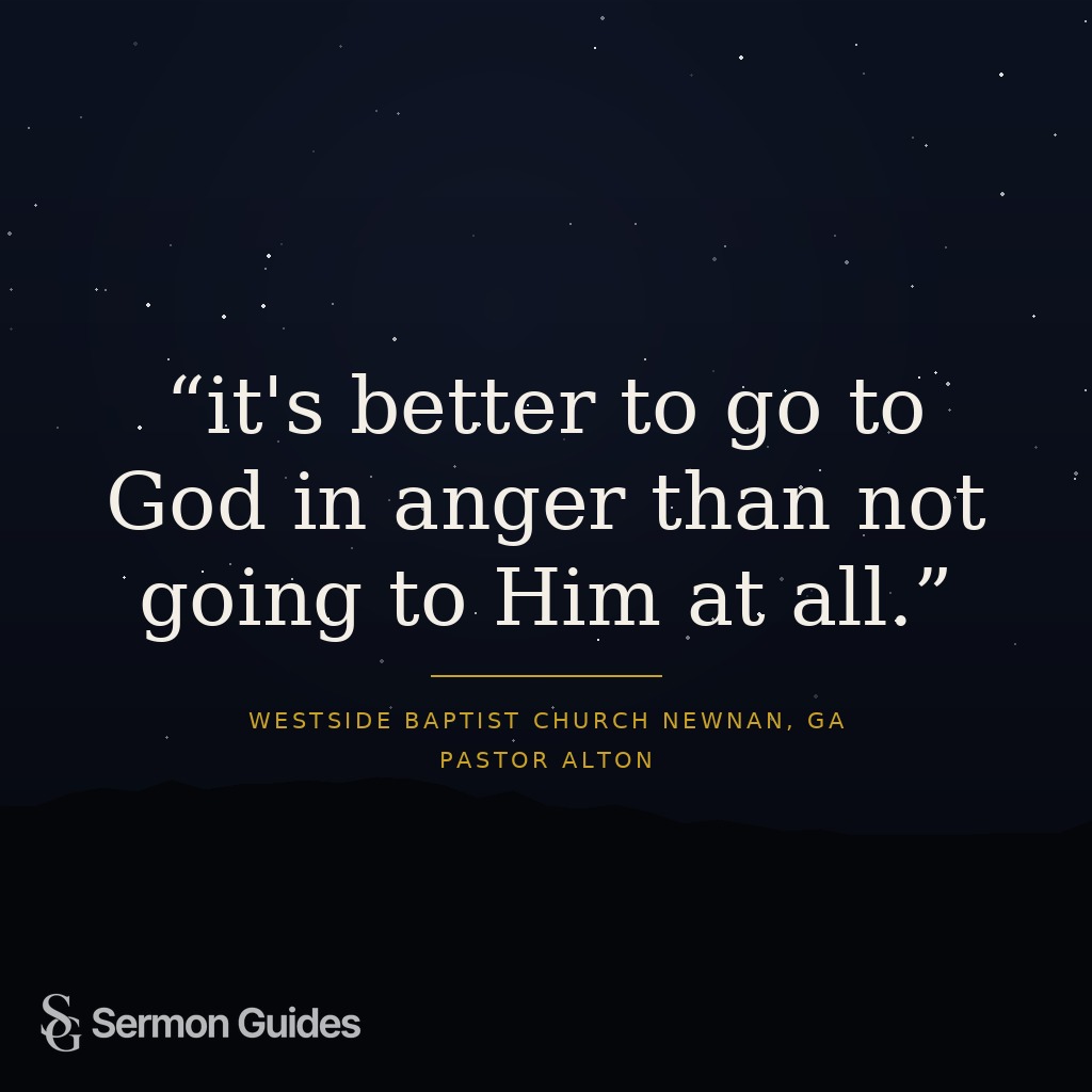 A quote graphic encouraging people to approach God honestly, even in anger.
