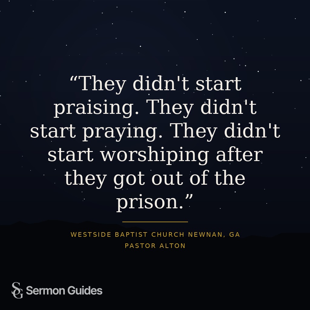 A quote graphic reminding readers that prayer and worship can begin before a difficult situation changes.