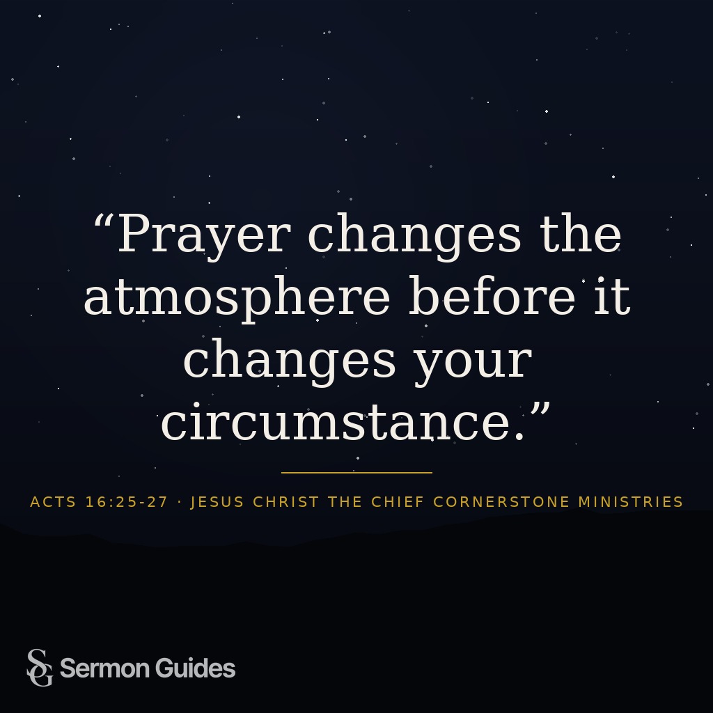 A quote graphic says prayer changes the atmosphere before changing a circumstance.