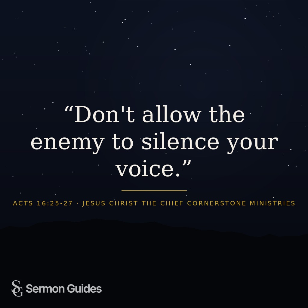 A quote graphic urges readers not to let the enemy silence their voice.