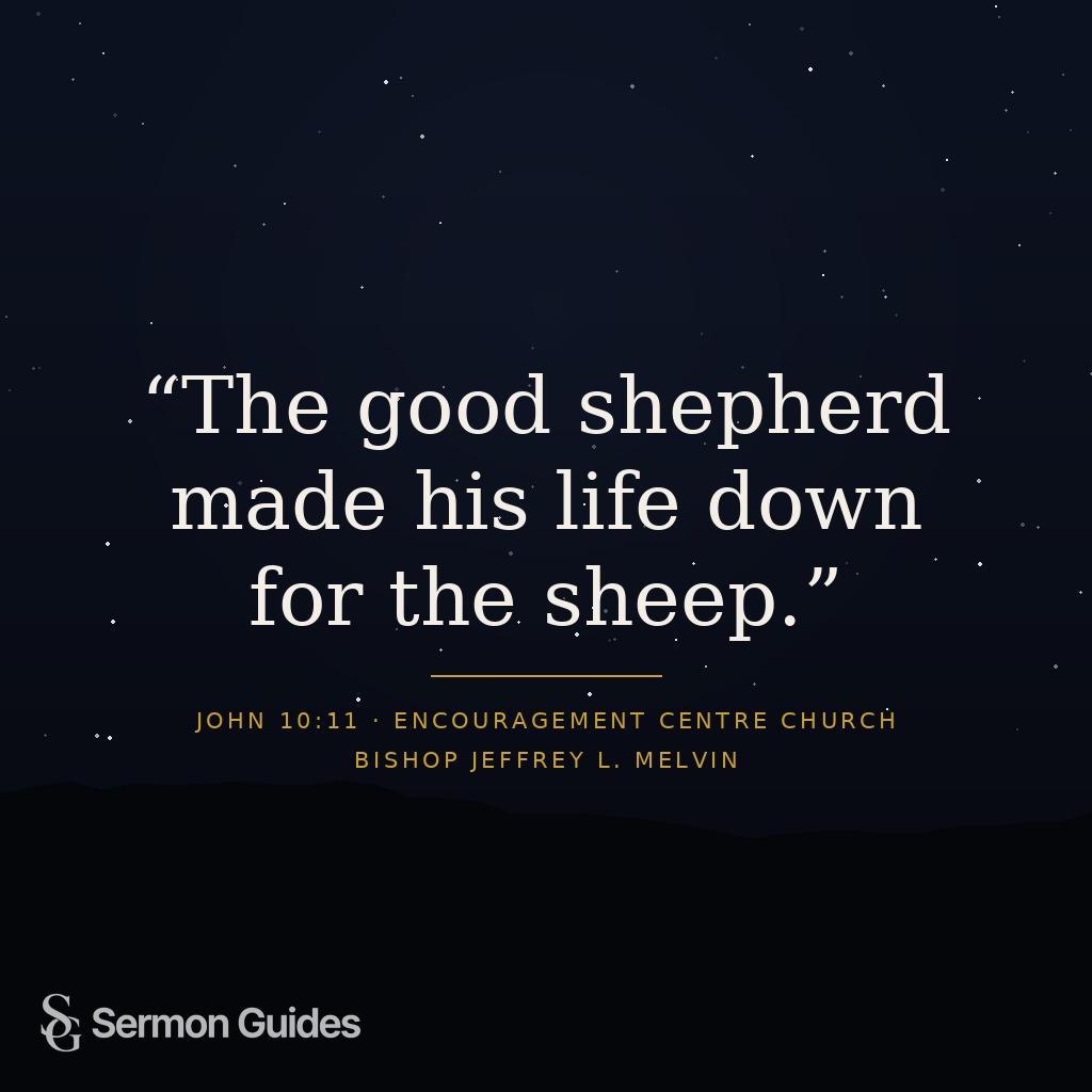 Quote graphic featuring the preacher’s line about the good shepherd giving his life for the sheep.