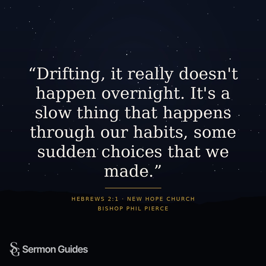 Text overlay reading, 'Drifting, it really doesn't happen overnight. It's a slow thing that happens through our habits, some sudden choices that we made.' over an ocean background.