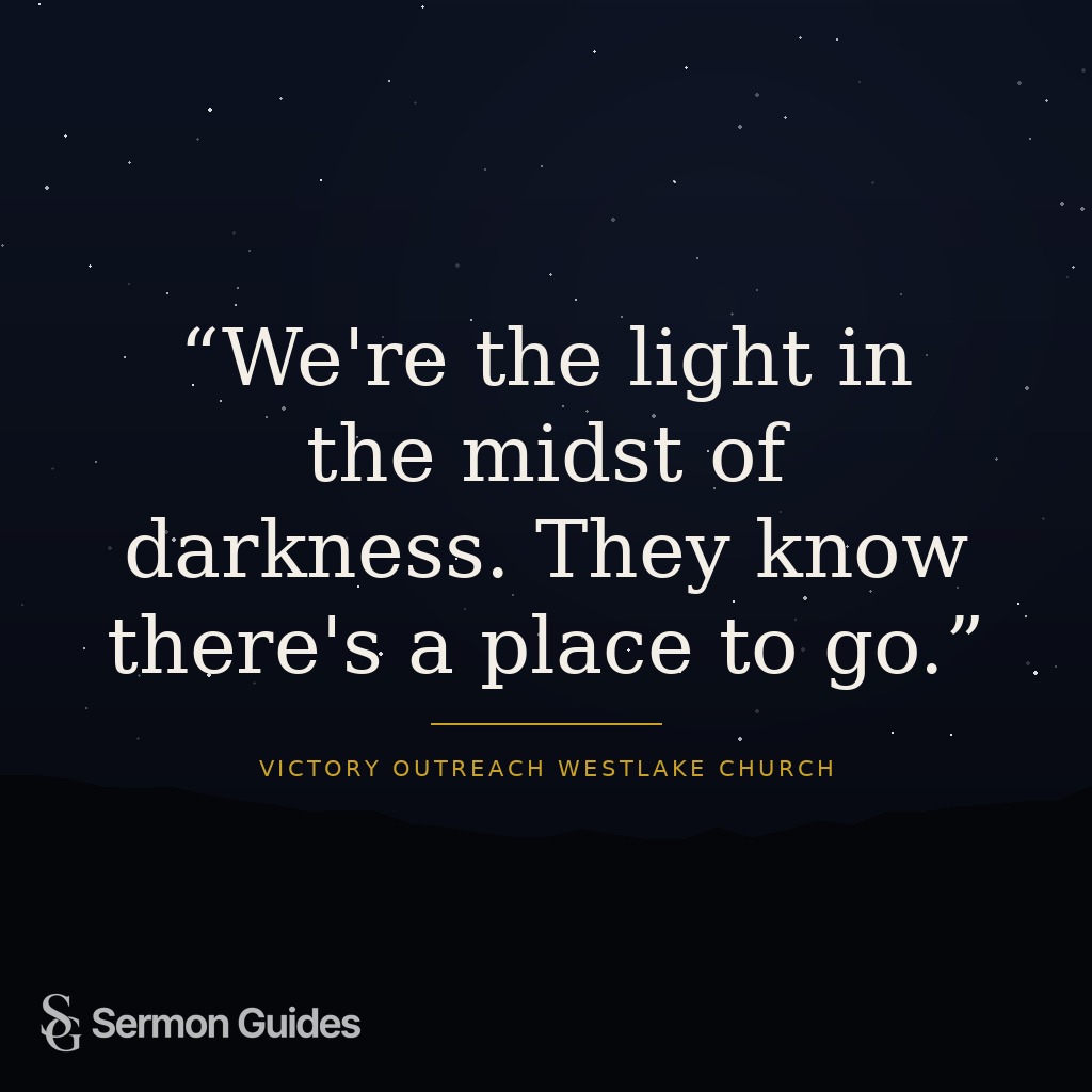 A quote graphic describes the church as a light and a place of refuge in the community.