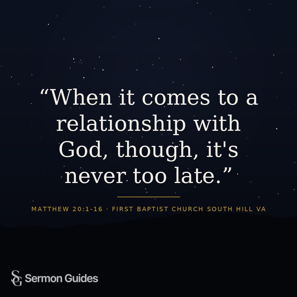 A quote graphic reminding readers that it is never too late for a relationship with God.