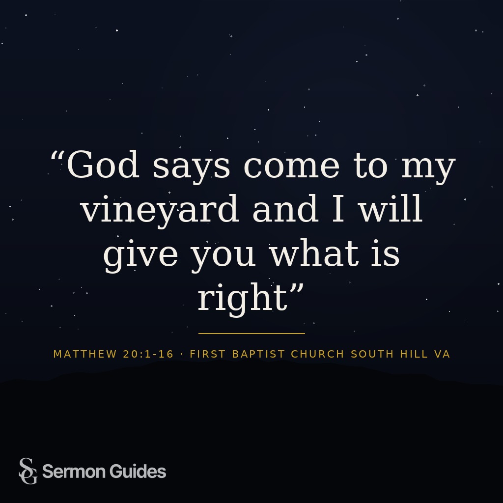 A quote graphic sharing the sermon’s closing invitation to come to God’s vineyard and trust his goodness.