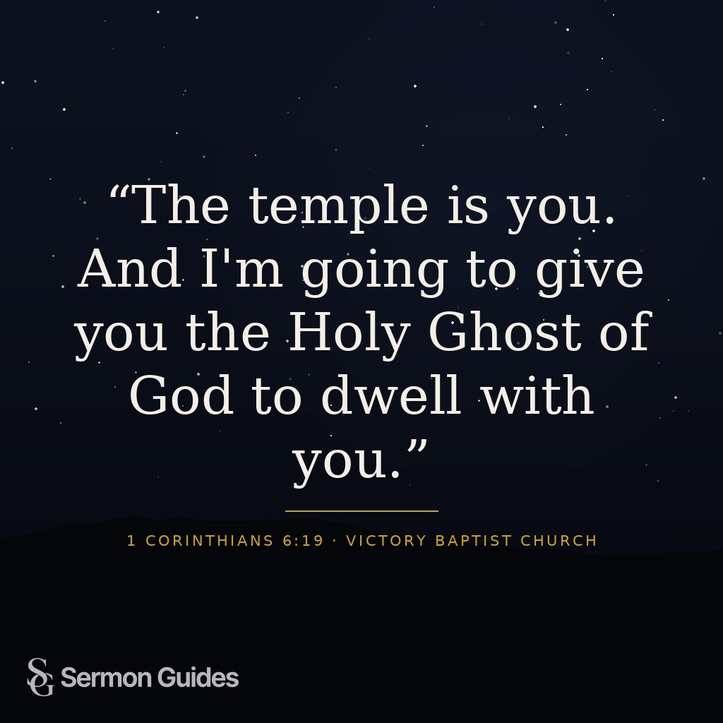 Graphic featuring the quote explaining that the believer is the temple where the Holy Ghost dwells.
