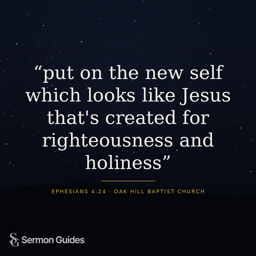 A text graphic featuring the quote about putting on the new self created for righteousness and holiness.
