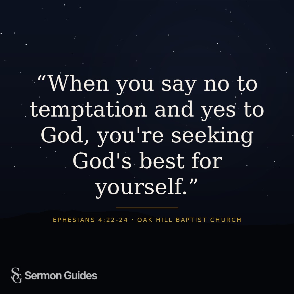 A graphic quoting Pastor Rob on seeking God's best by saying no to temptation and yes to God.