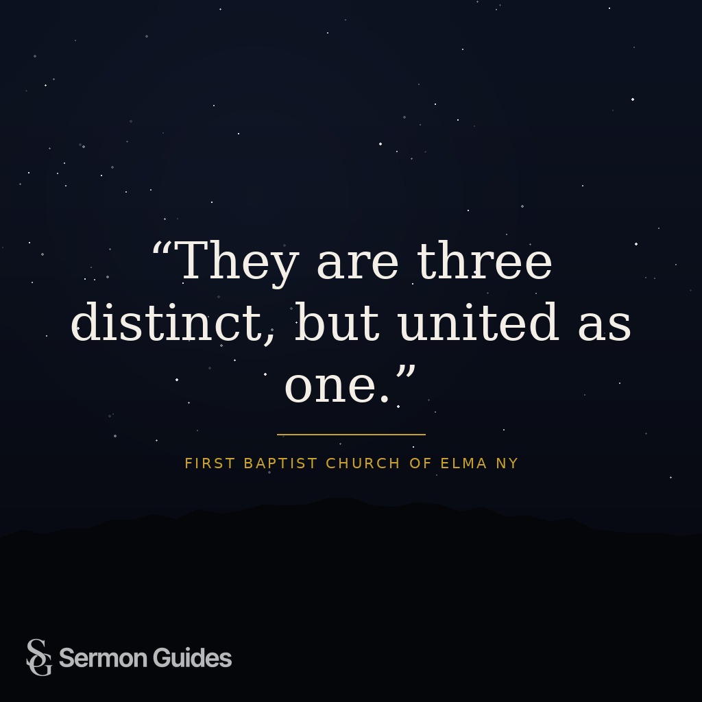 A quote graphic stating that the three persons of the Trinity are distinct and united as one.