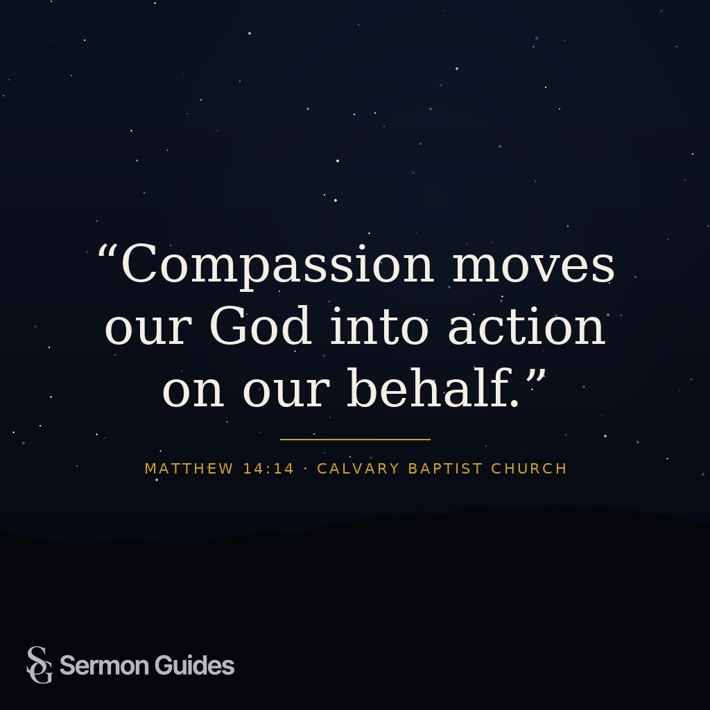 Card design featuring the text 'Compassion moves our God into action on our behalf.' on an elegant background.