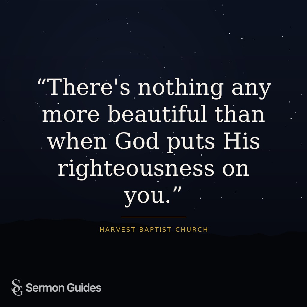 Text graphic featuring the quote, 'There's nothing any more beautiful than when God puts His righteousness on you.' on a clean church background.