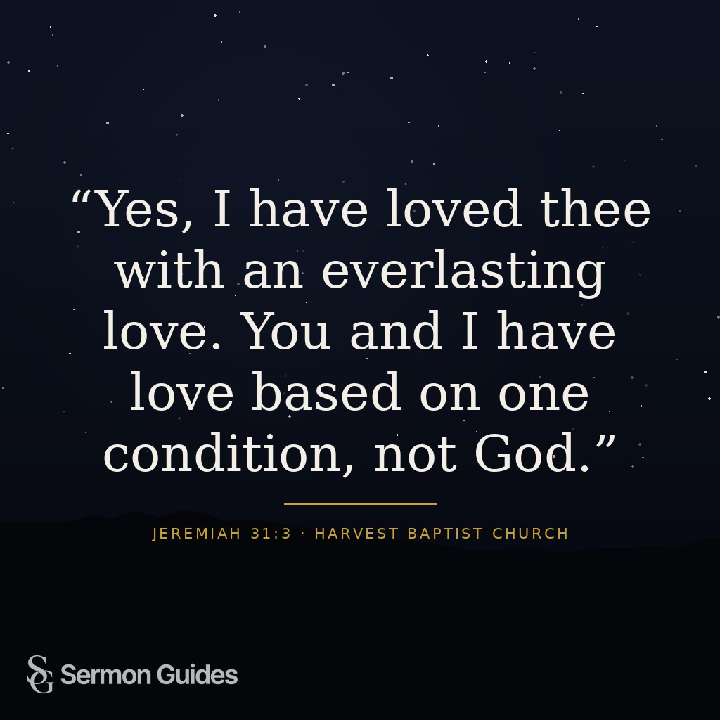 Inspirational graphic displaying the quote about God's unconditional and everlasting love with an elegant dark backdrop.