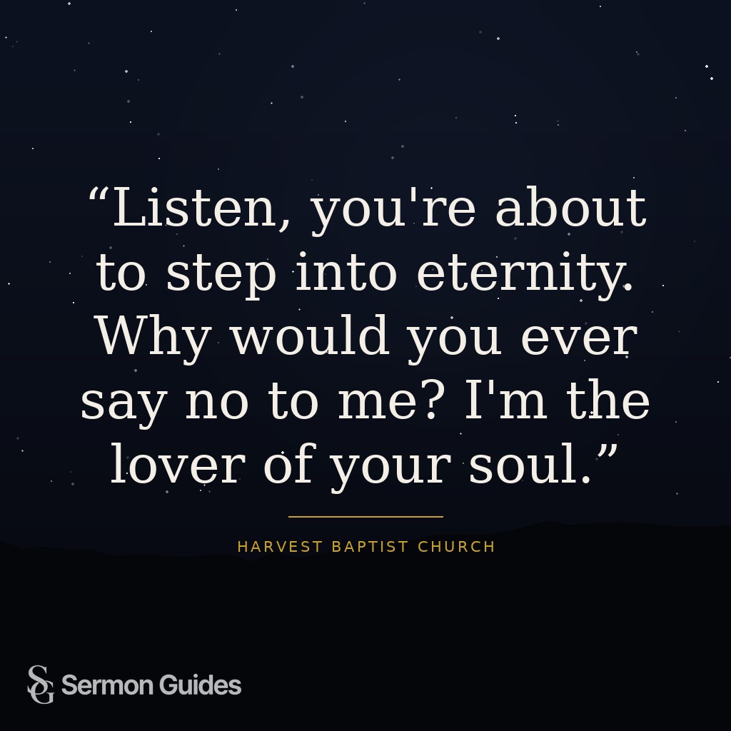 Minimalist graphic showing the quote urging listeners not to say no to the lover of their soul.
