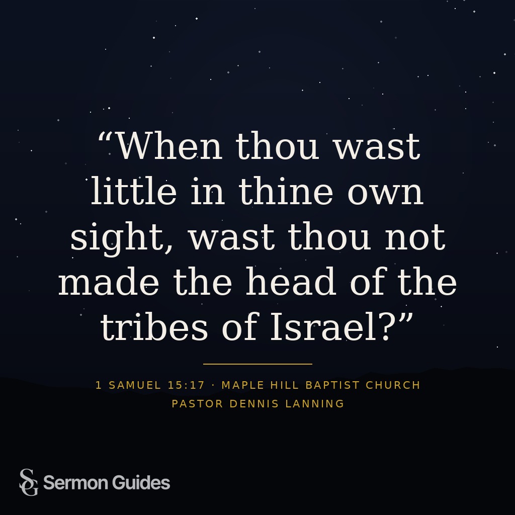 A sermon quote graphic featuring Samuel’s reminder to Saul about being made king when he was little in his own sight.