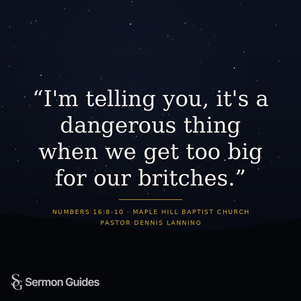 A sermon quote graphic warning against pride and spiritual overconfidence.