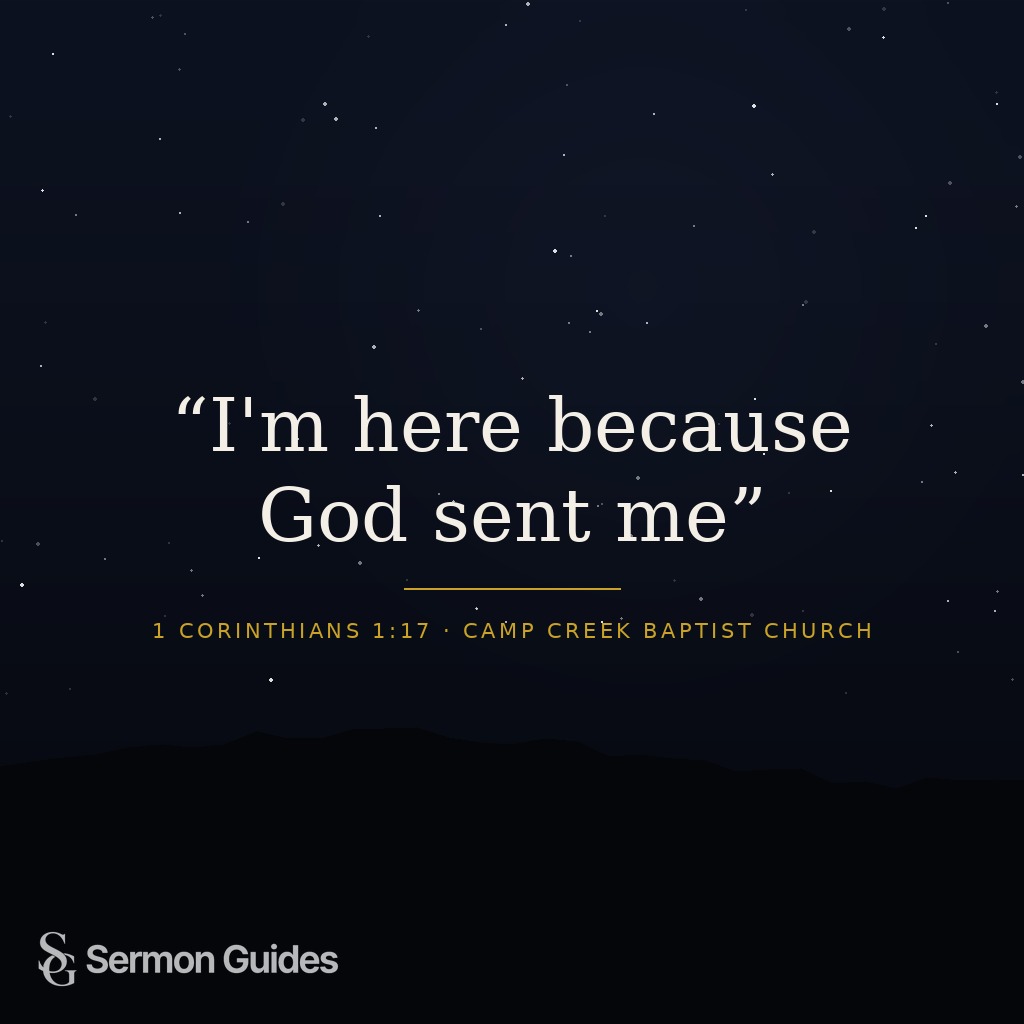 A quote graphic reads, “I'm here because God sent me.”