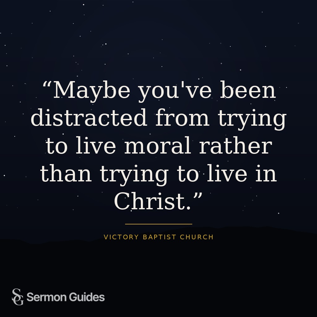 Evangelistic quote graphic about living in Christ rather than mere morality, set against a dark minimalist background.