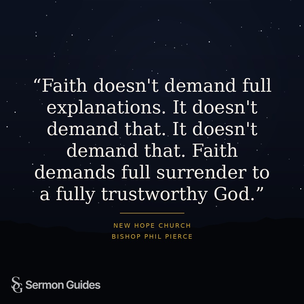 A quote graphic about surrendering to a trustworthy God rather than demanding explanations.