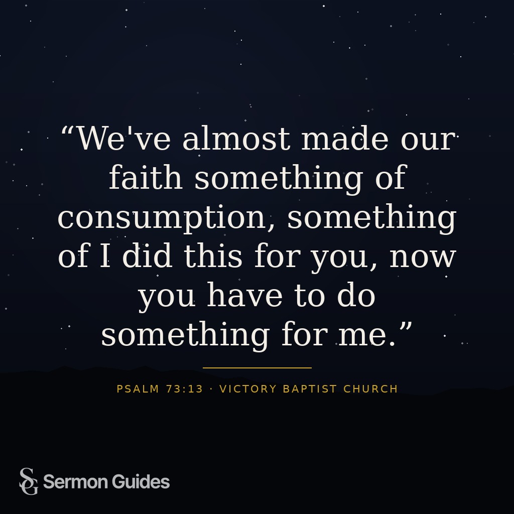 Graphic featuring the quote: 'We've almost made our faith something of consumption, something of I did this for you, now you have to do something for me.'