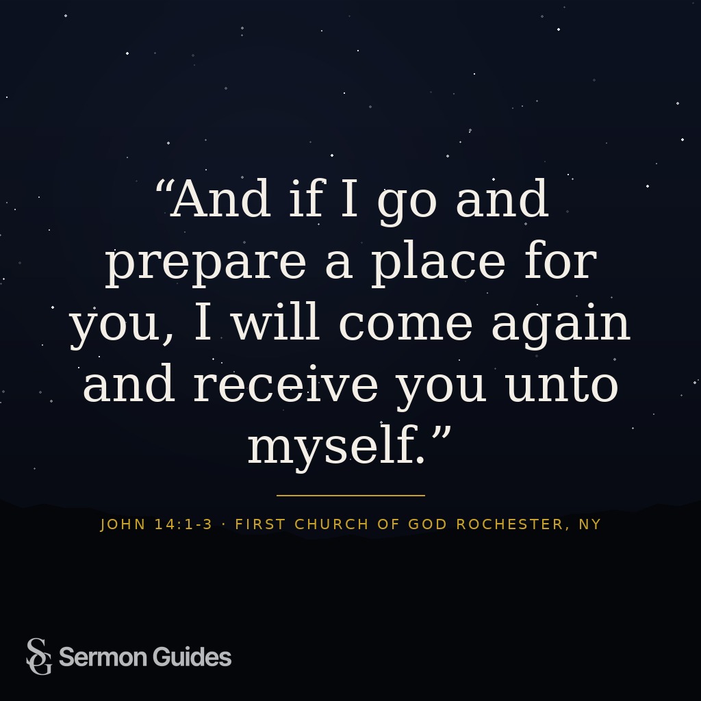 A quote graphic featuring Jesus’ promise to prepare a place and receive his followers.