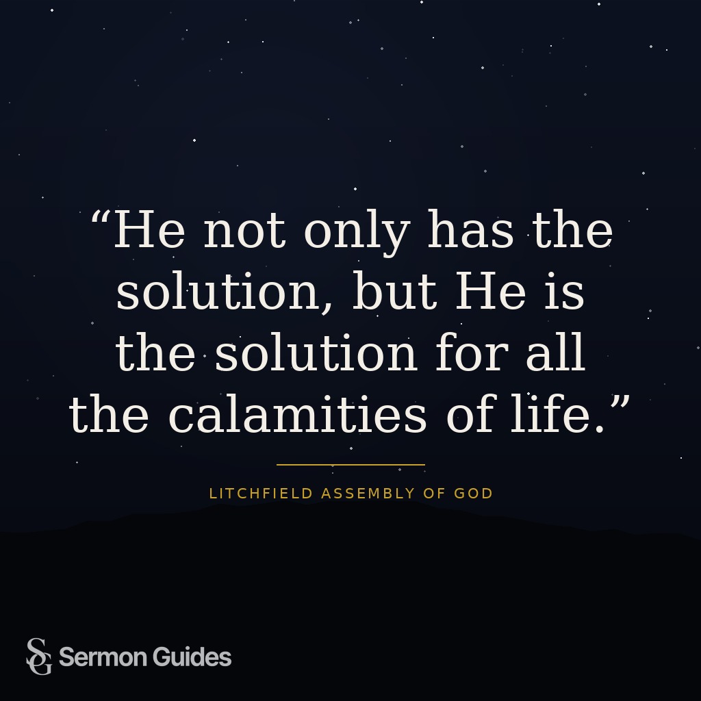 Quote card displaying sermon text on Christ being the solution across a dark slate background.
