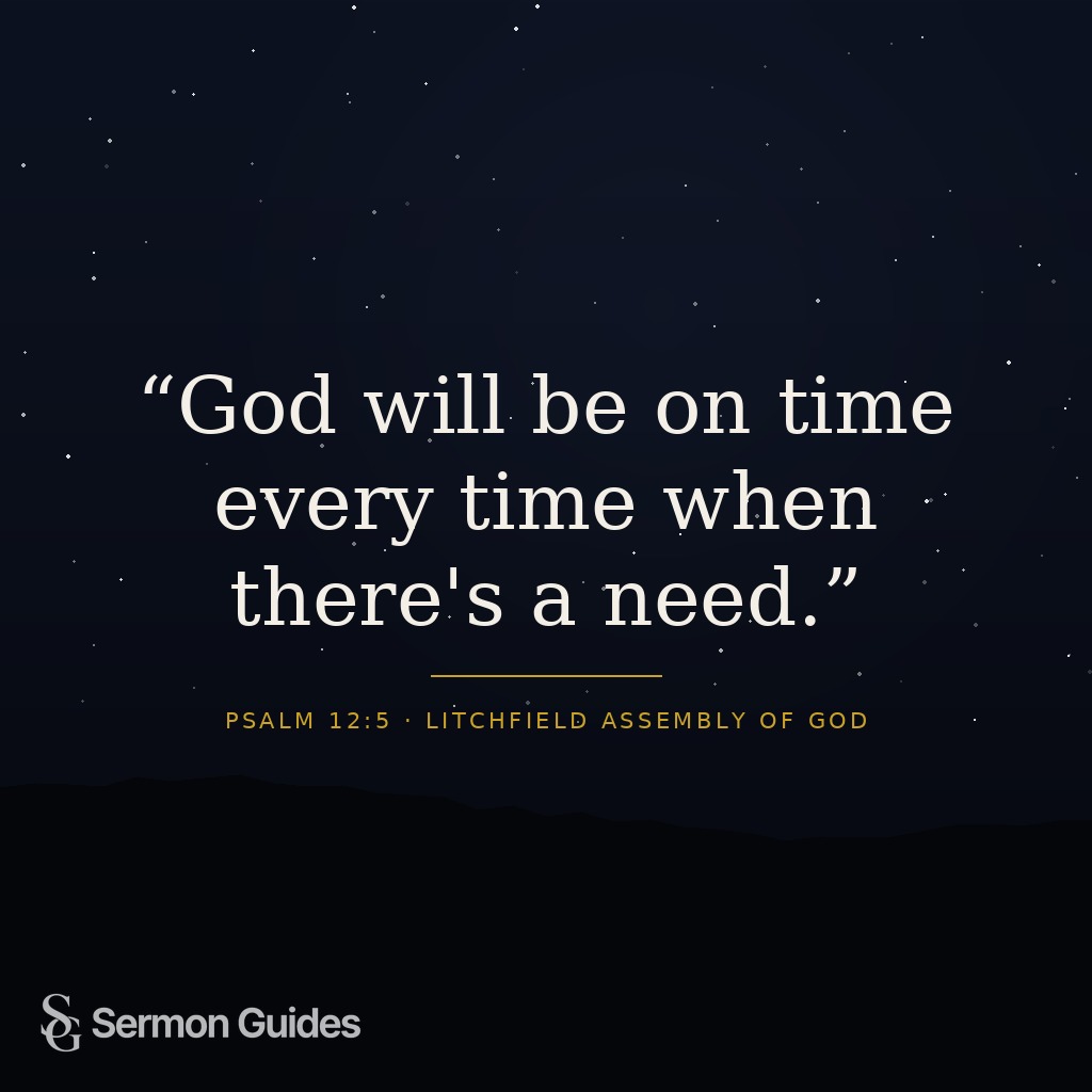 Inspirational graphic featuring the quote about God's perfect timing set over a quiet sunrise scene.