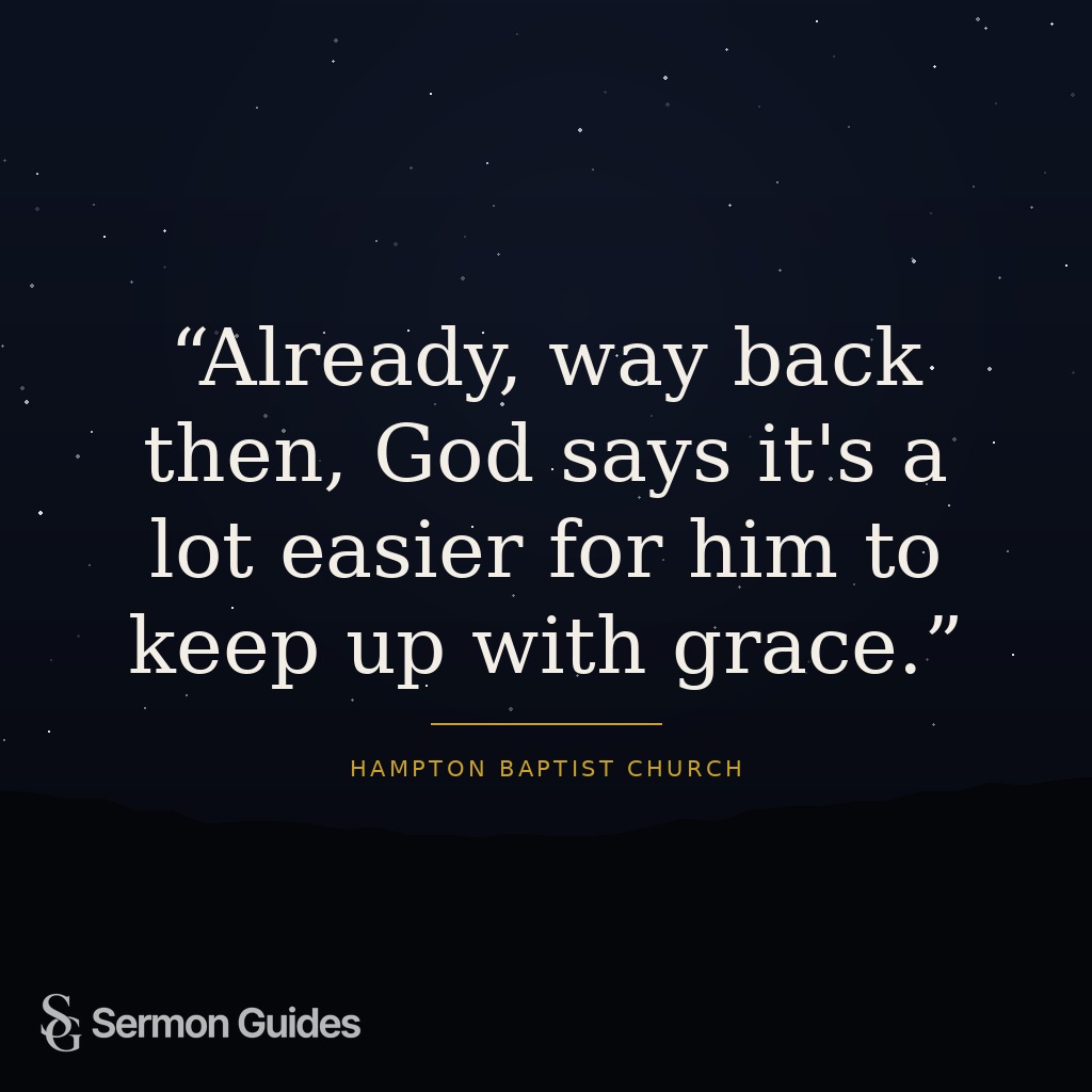 A quote graphic featuring the preacher’s words about God keeping up with grace.