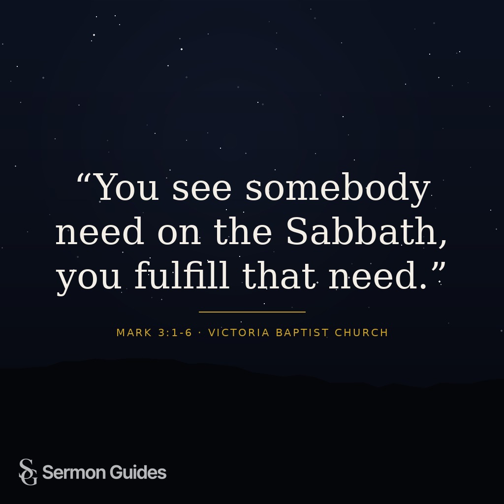 Quote graphic reading, “You see somebody need on the Sabbath, you fulfill that need.”
