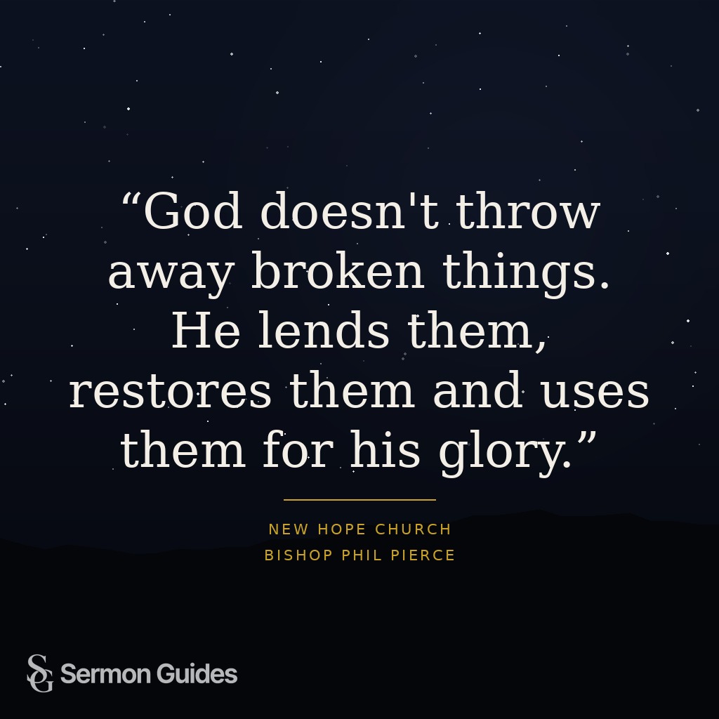 A quote graphic offering hope that God restores broken people and uses them for his glory.