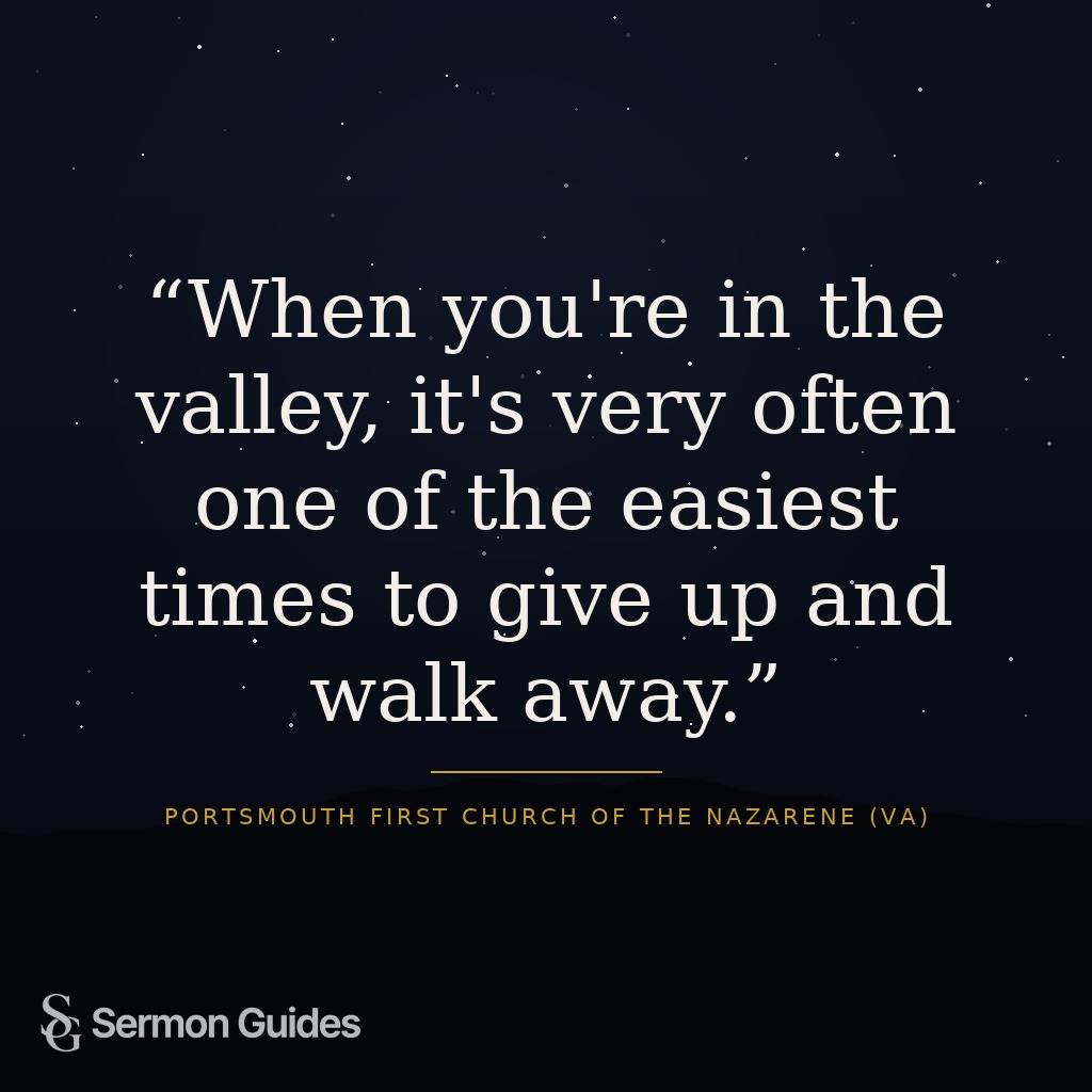 Quote graphic showing bold white lettering over a shadowy mountain valley landscape.