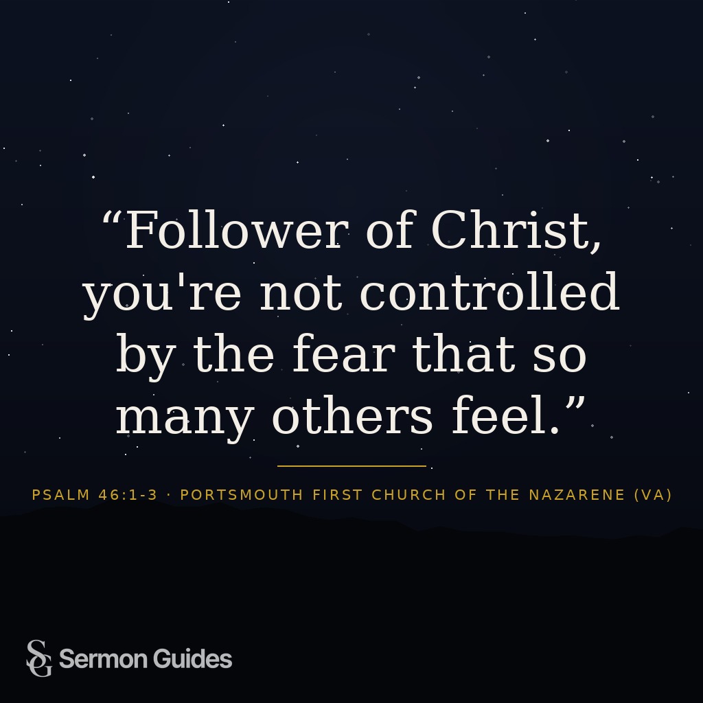 Bold text reading, 'Follower of Christ, you're not controlled by the fear that so many others feel,' over a deep slate background.