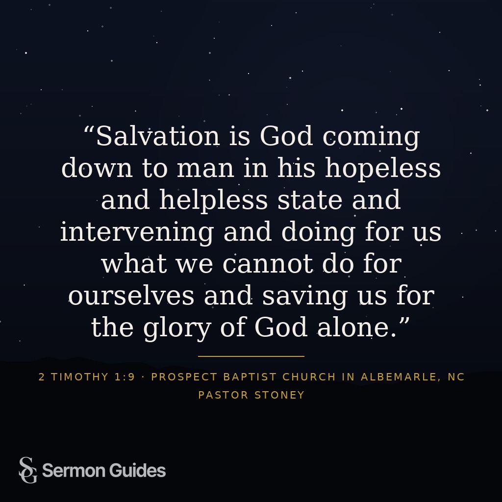 A quote graphic shares the preacher’s words about God saving us when we cannot save ourselves.