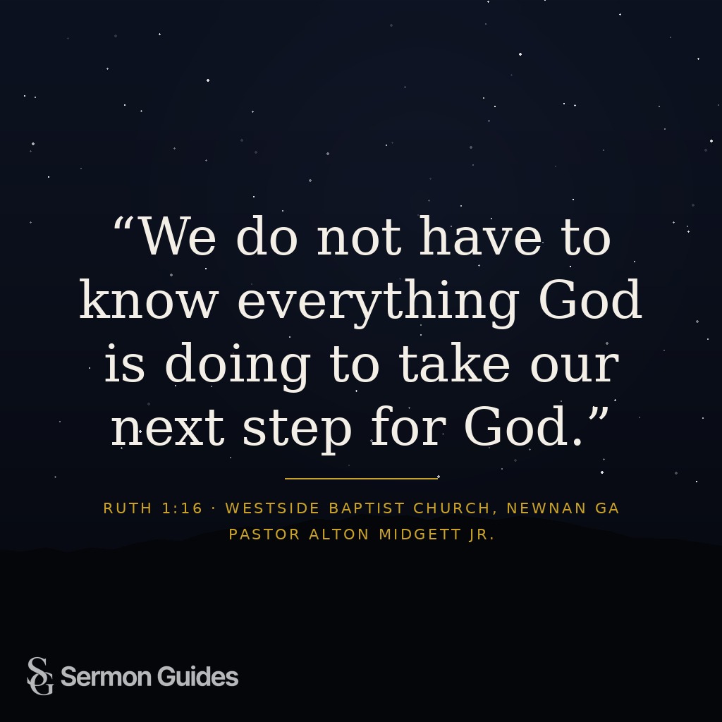 Quote text overlay on a clean background: 'We do not have to know everything God is doing to take our next step for God.'
