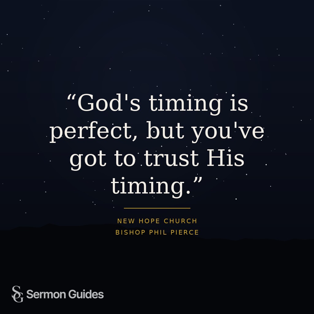 A quote graphic reminds readers that God’s timing is perfect and calls them to trust Him.