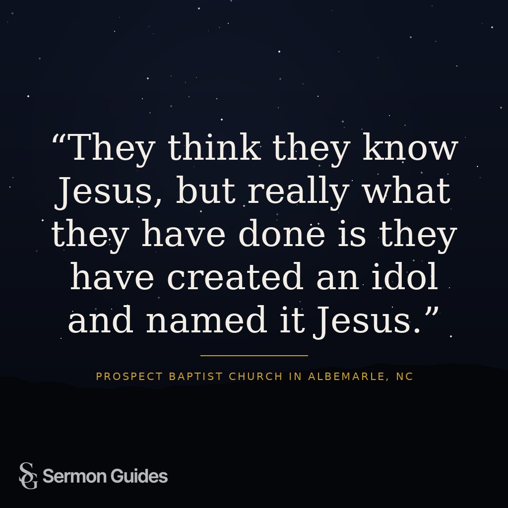 Text graphic with the quote about not creating an idol named Jesus on a clean church background.